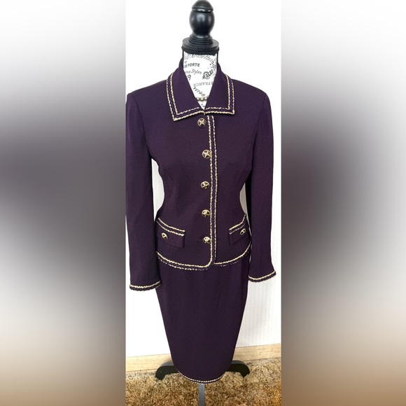 St. John Jackets & Blazers - Elegant Purple Knit Jacket with Gold Trim
